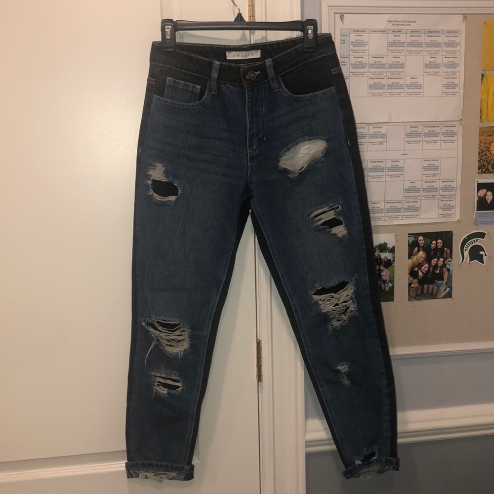 Half blue half black denim jeans